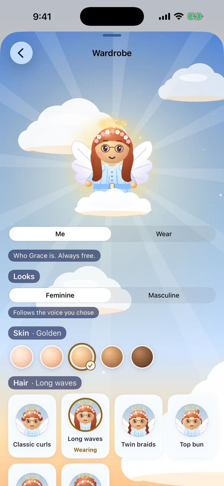 The angel's wardrobe in Better Human: skin tones, hair and looks
