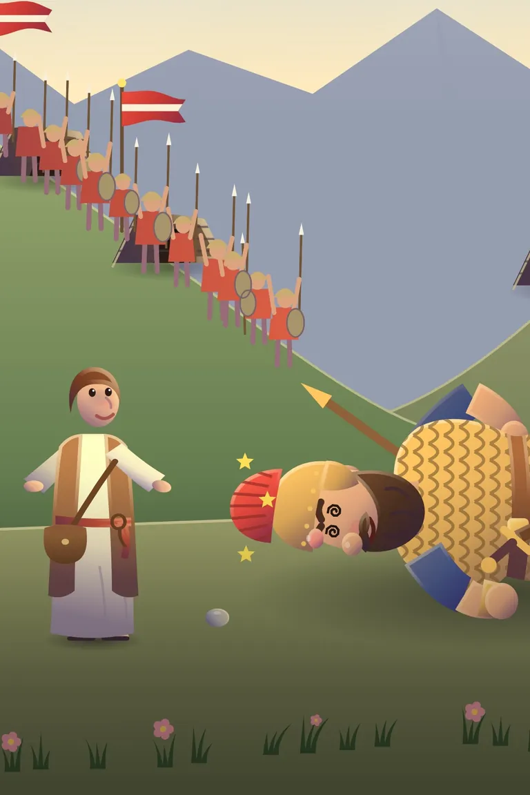 David and the Giant, a painted Bible story