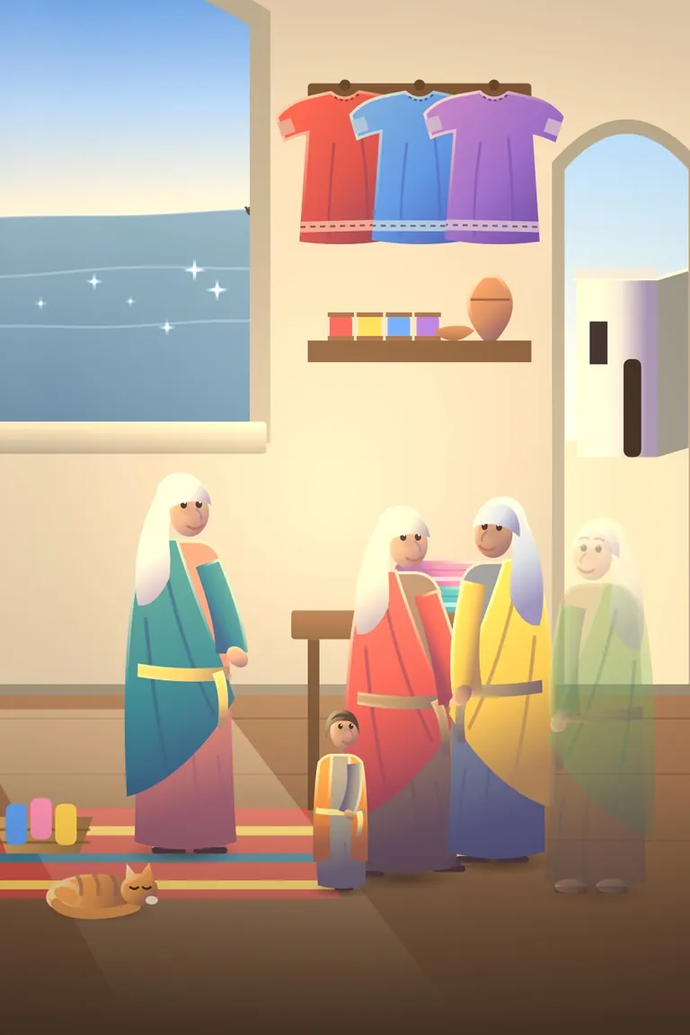 Dorcas and Her Kind Hands, a painted Bible story