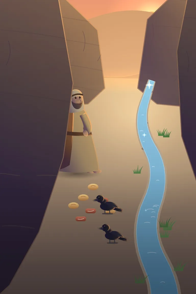 Elijah and the Ravens, a painted Bible story