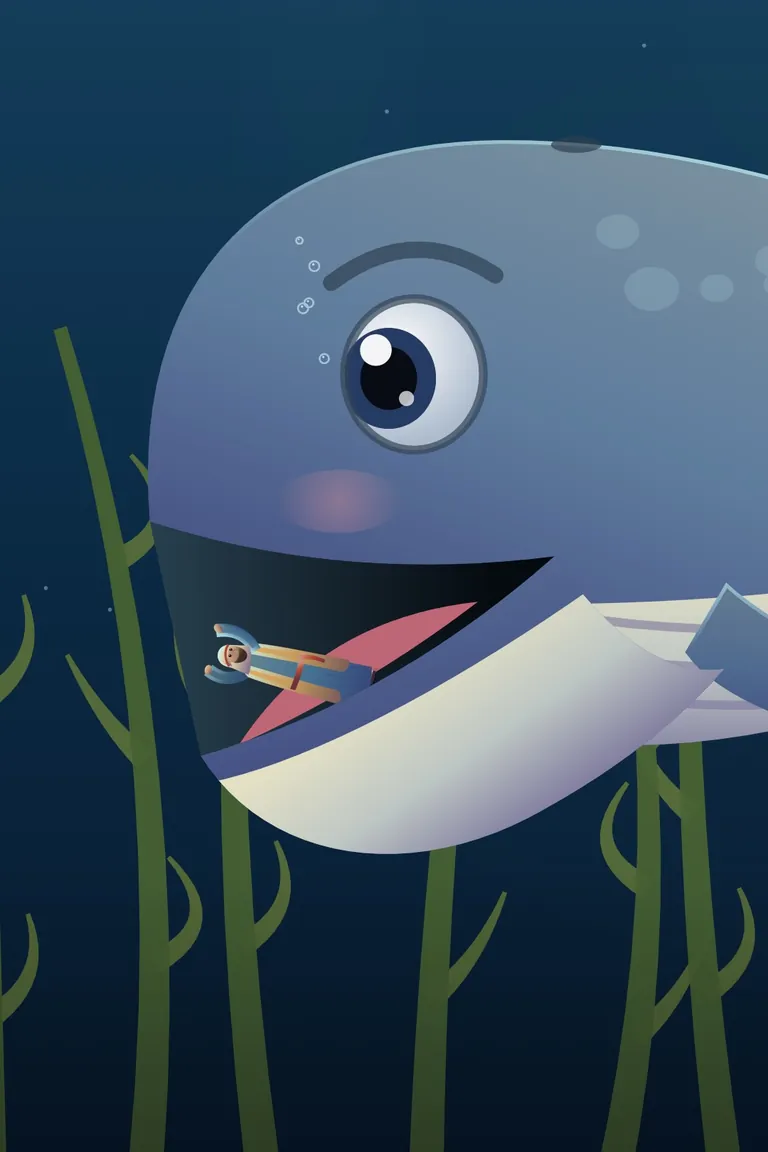 A painting of jonah and the big fish, from the Better Human story films