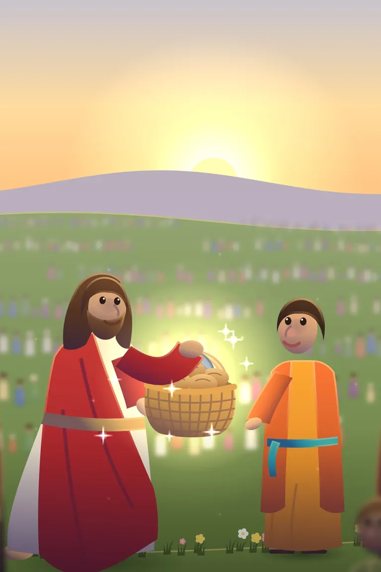 A Boy Shares His Lunch, a painted Bible story