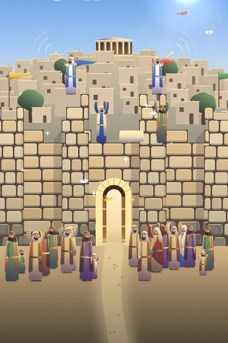 Nehemiah Rebuilds the Wall, a painted Bible story