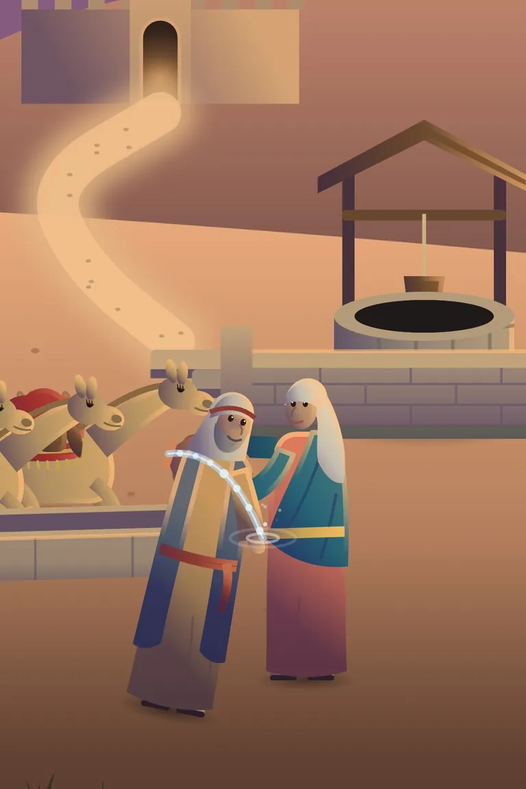Rebekah at the Well, a painted Bible story