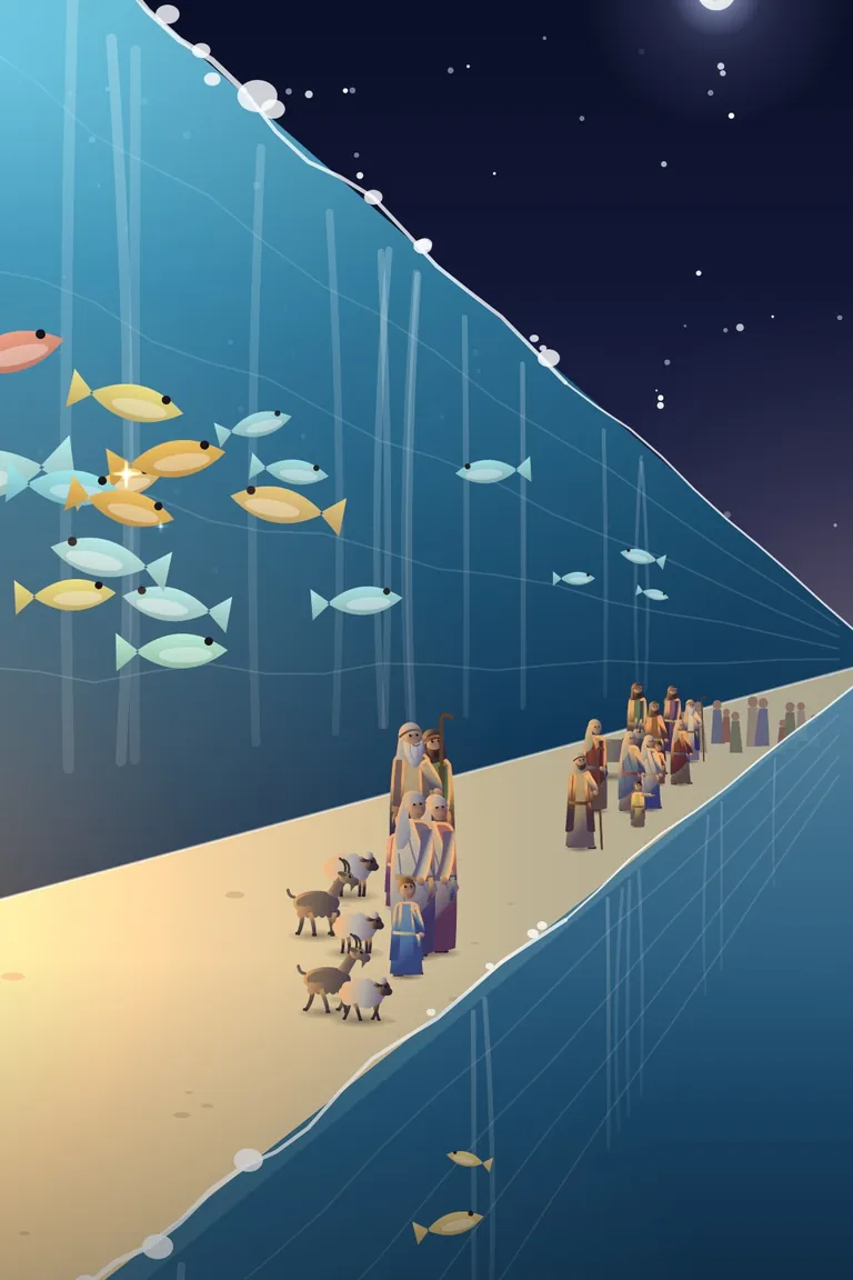 The Sea Opens Up, a painted Bible story
