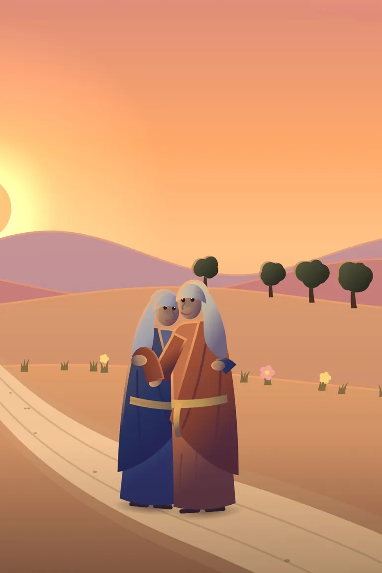 Ruth and Naomi, a painted Bible story