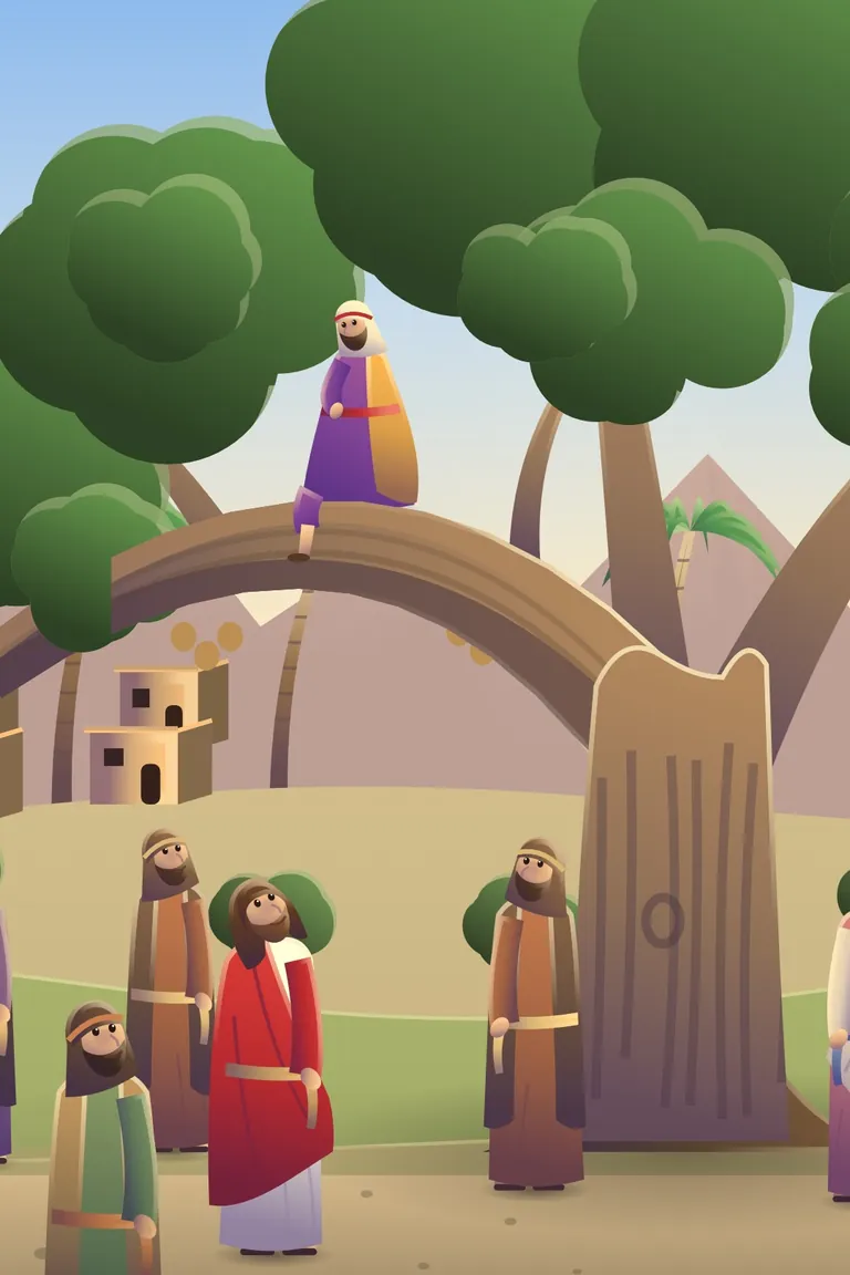 Zacchaeus Climbs a Tree, a painted Bible story